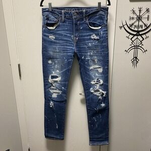 American Eagle Next Level Airflex Skinny Jeans 31x32 Distressed Painted
